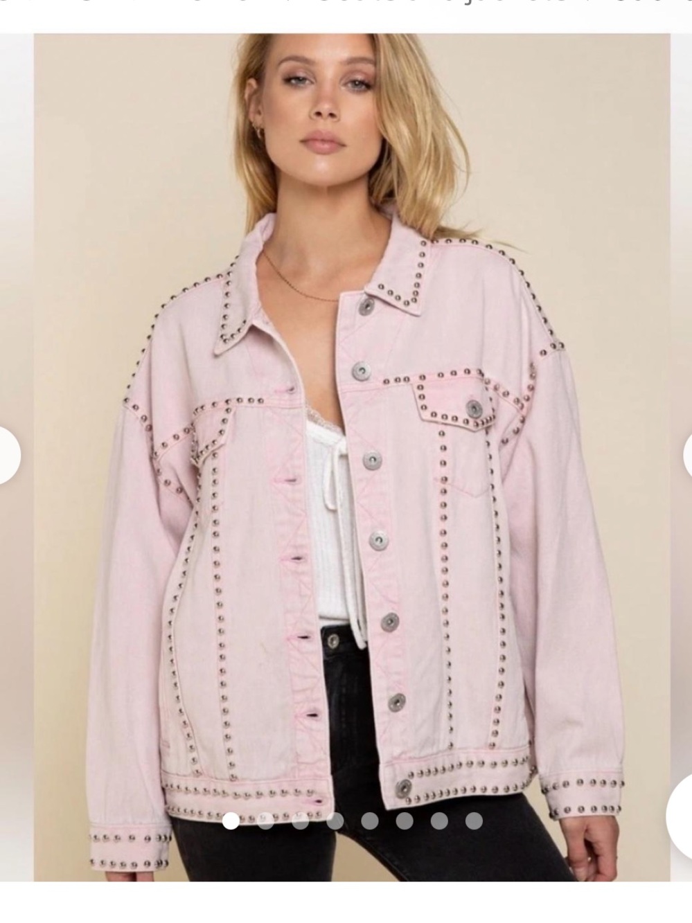 POL Light Pink Studded Denim Jacket
